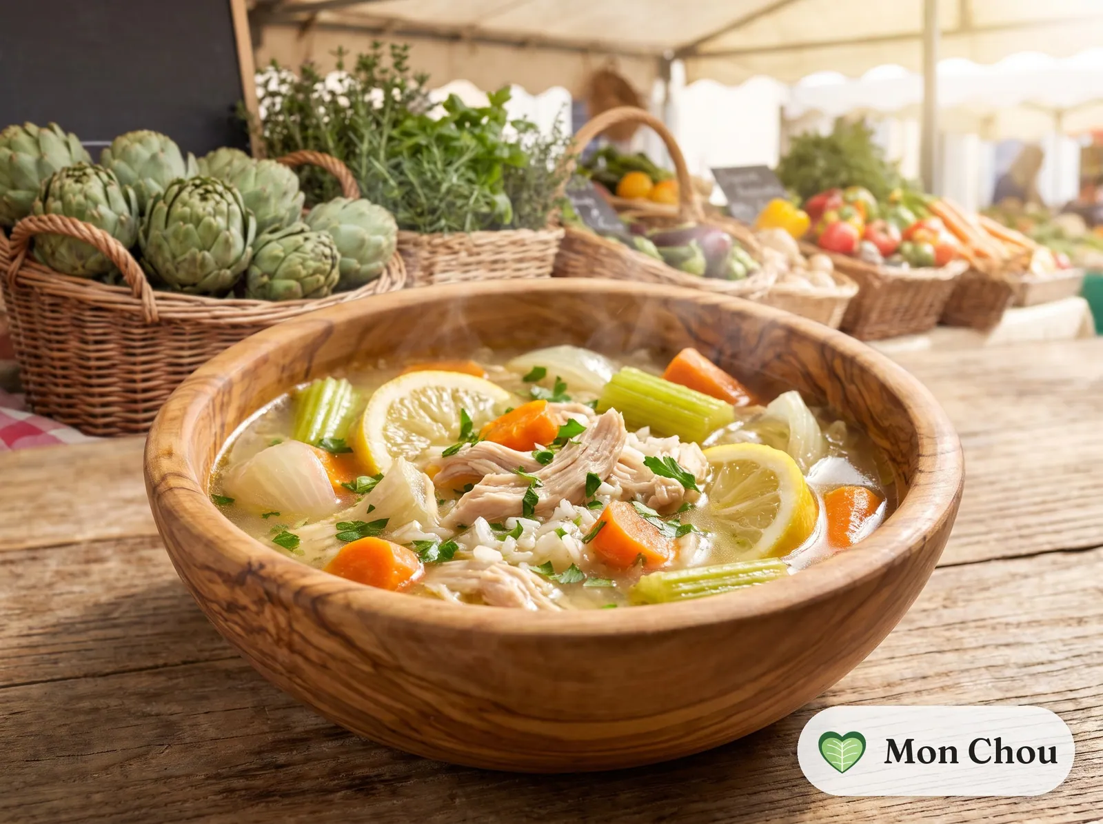 Griechische Hühnersuppe mit Reis und Zitrone