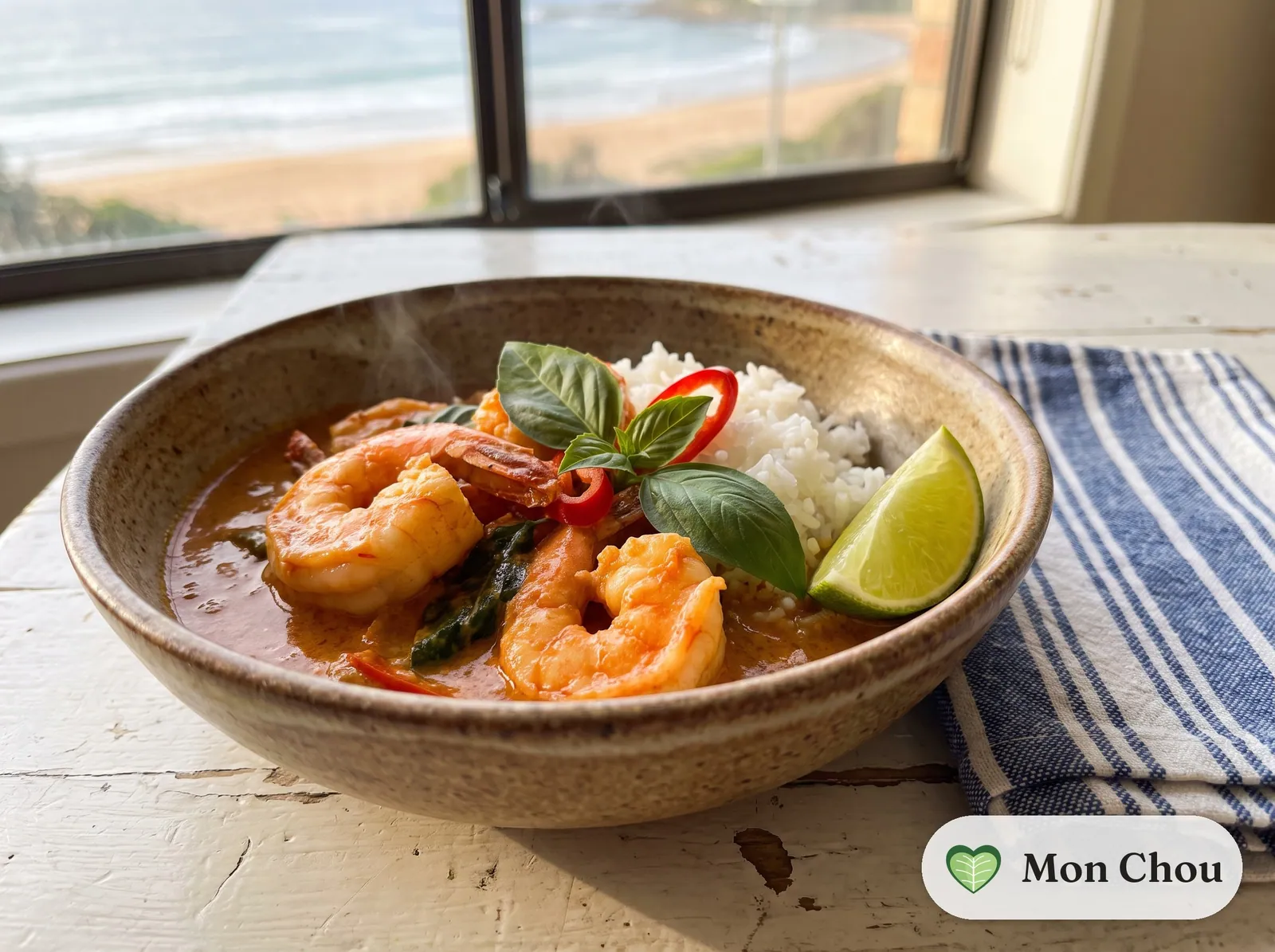 Choo chee de crevettes et riz