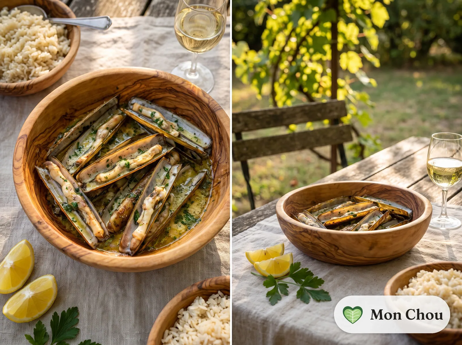 Couteaux en persillade et riz