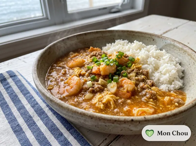 Shrimp in lobster sauce with rice