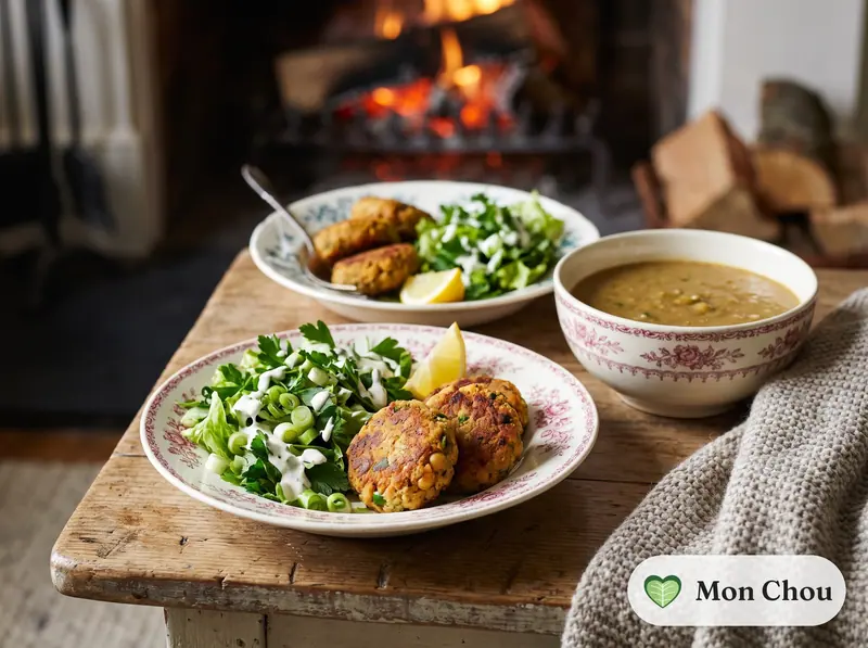 Croquettes de thon aux pois chiches et salade