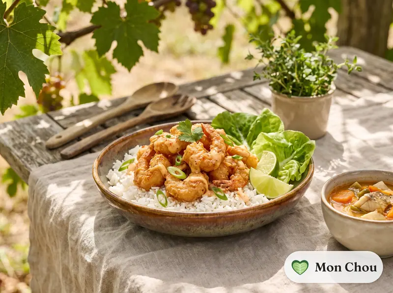 Crevettes bang bang et riz