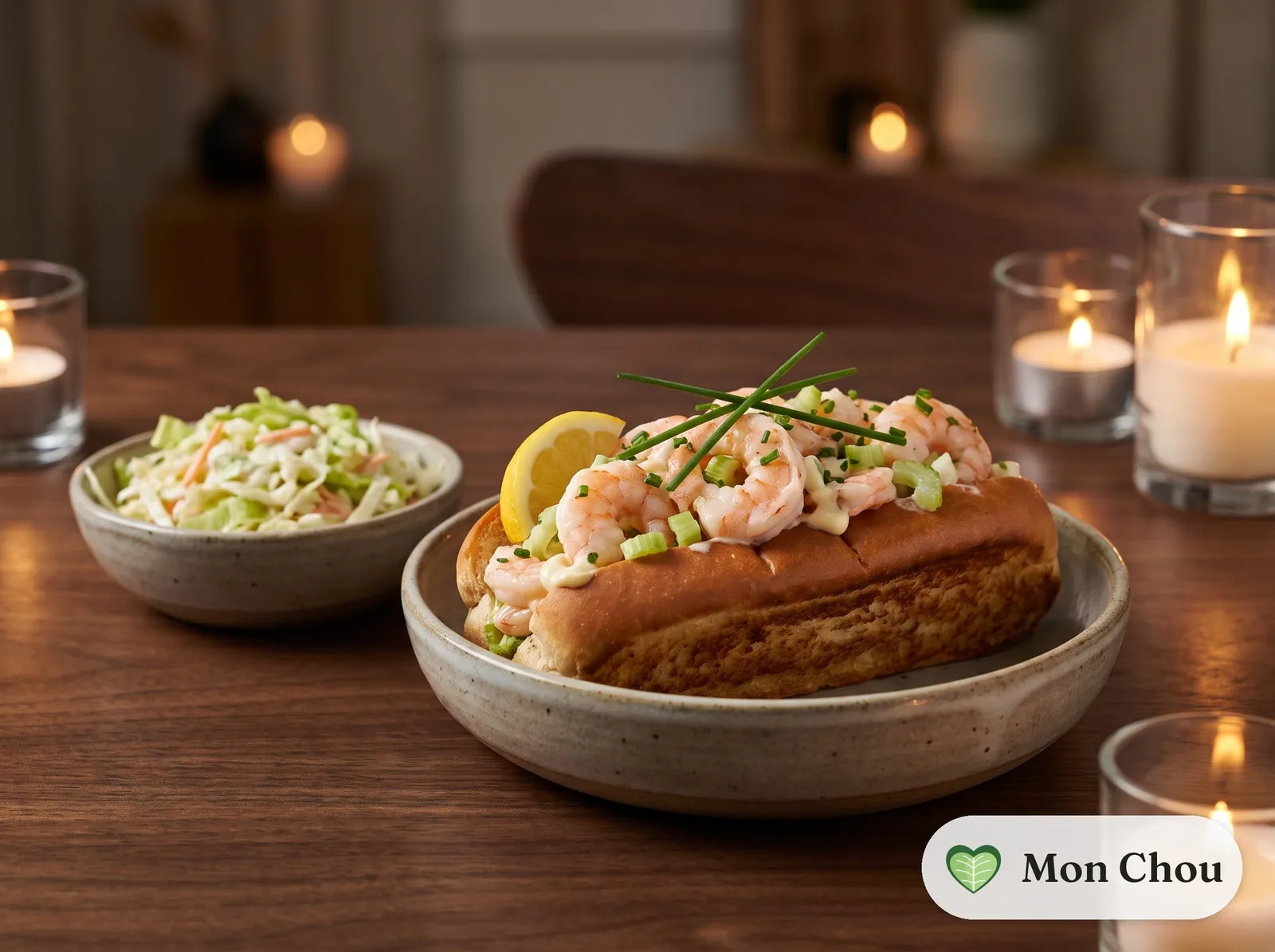 Shrimp guedille with coleslaw