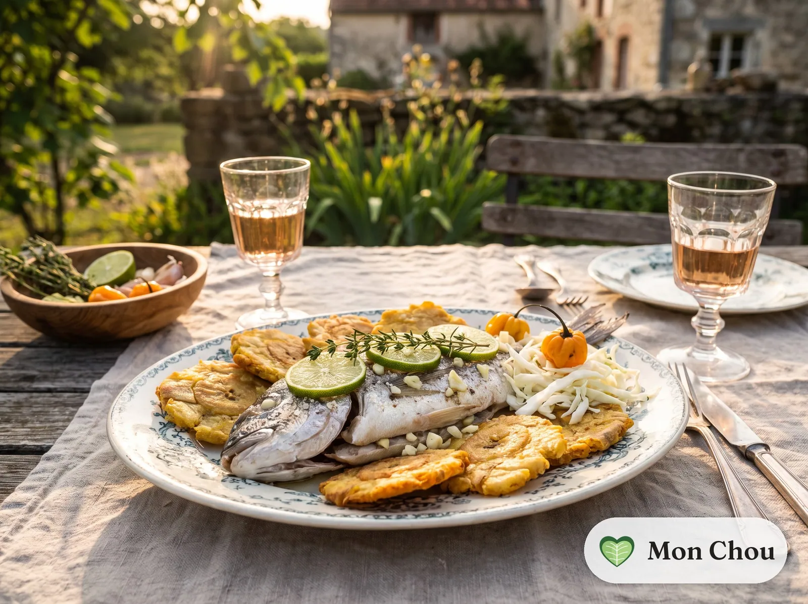 Haitianischer Poisson gros sel mit frittierten Kochbananen