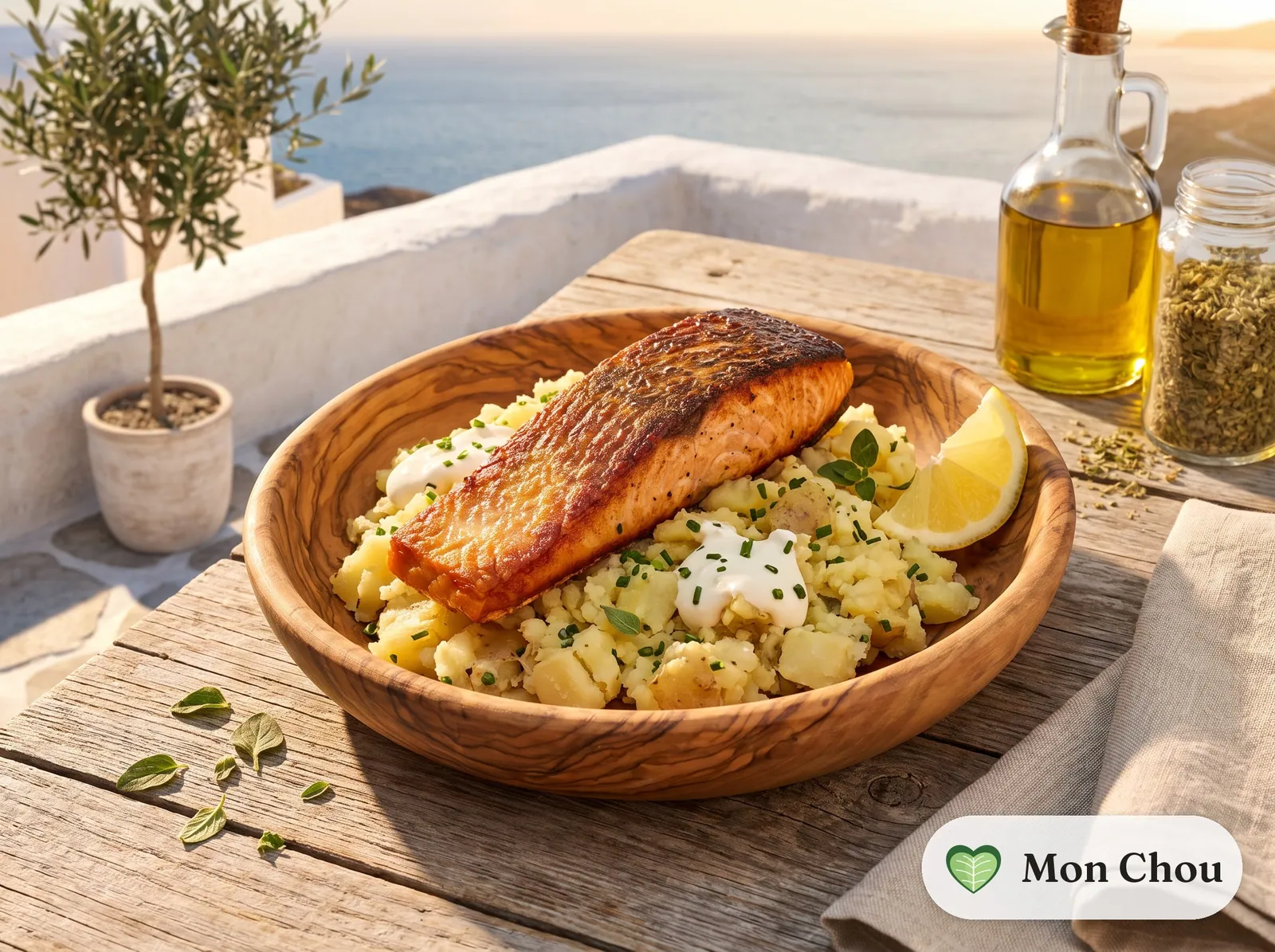 Pan seared salmon with crushed potatoes
