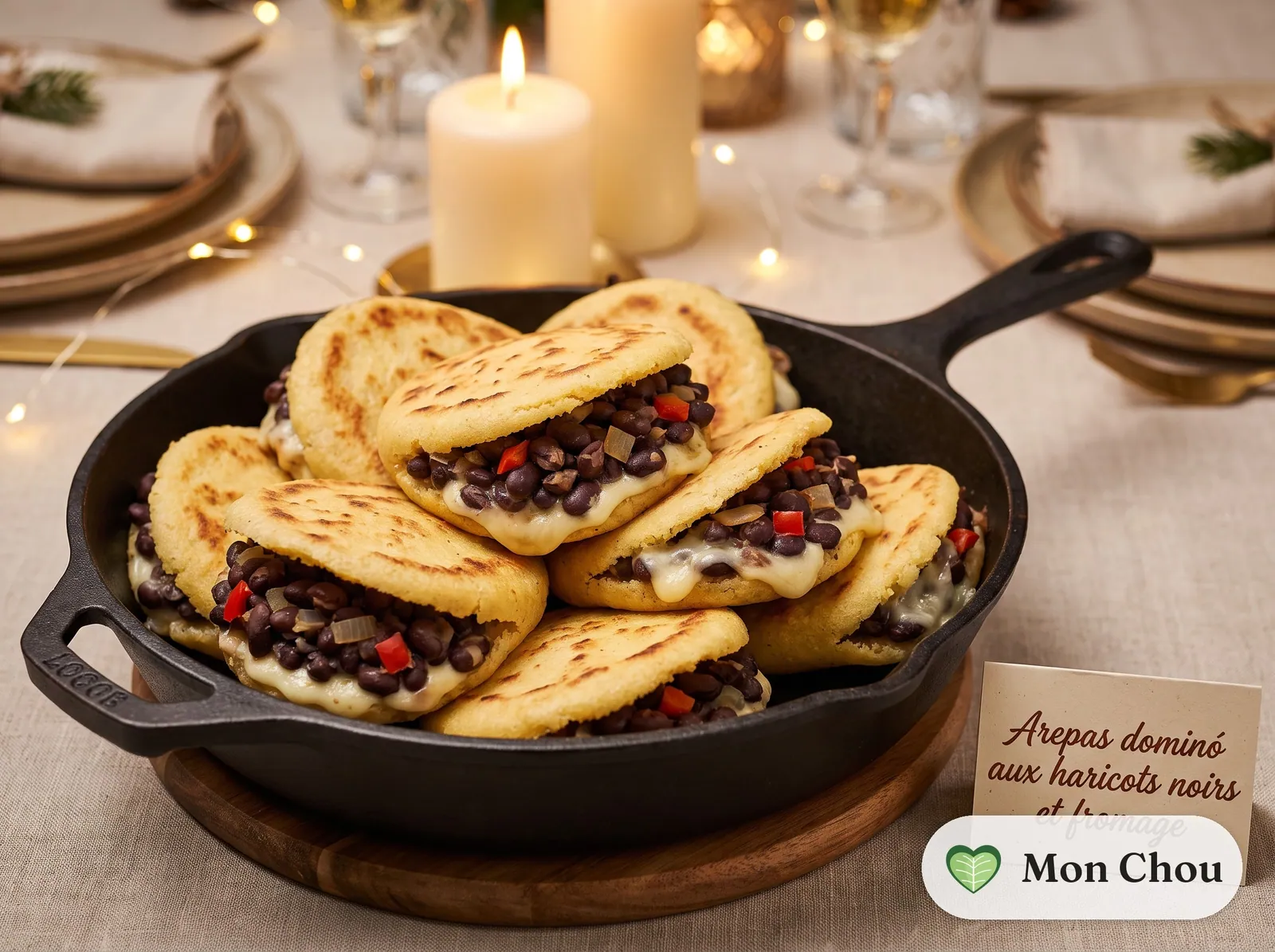 Arepas dominó aux haricots noirs et fromage
