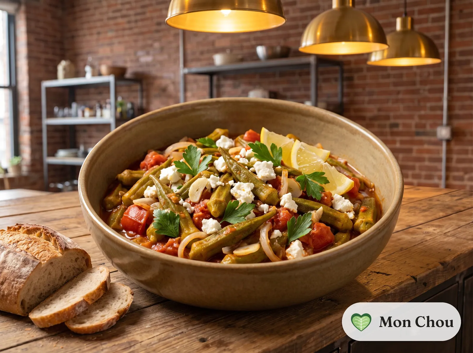 Bamies, Greek stewed okra with tomato and feta