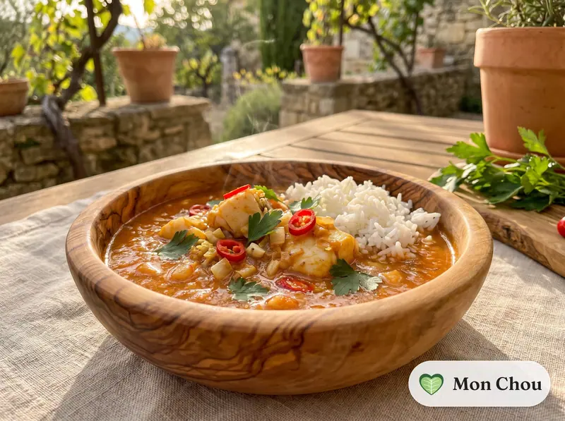 Banga soup au poisson et riz