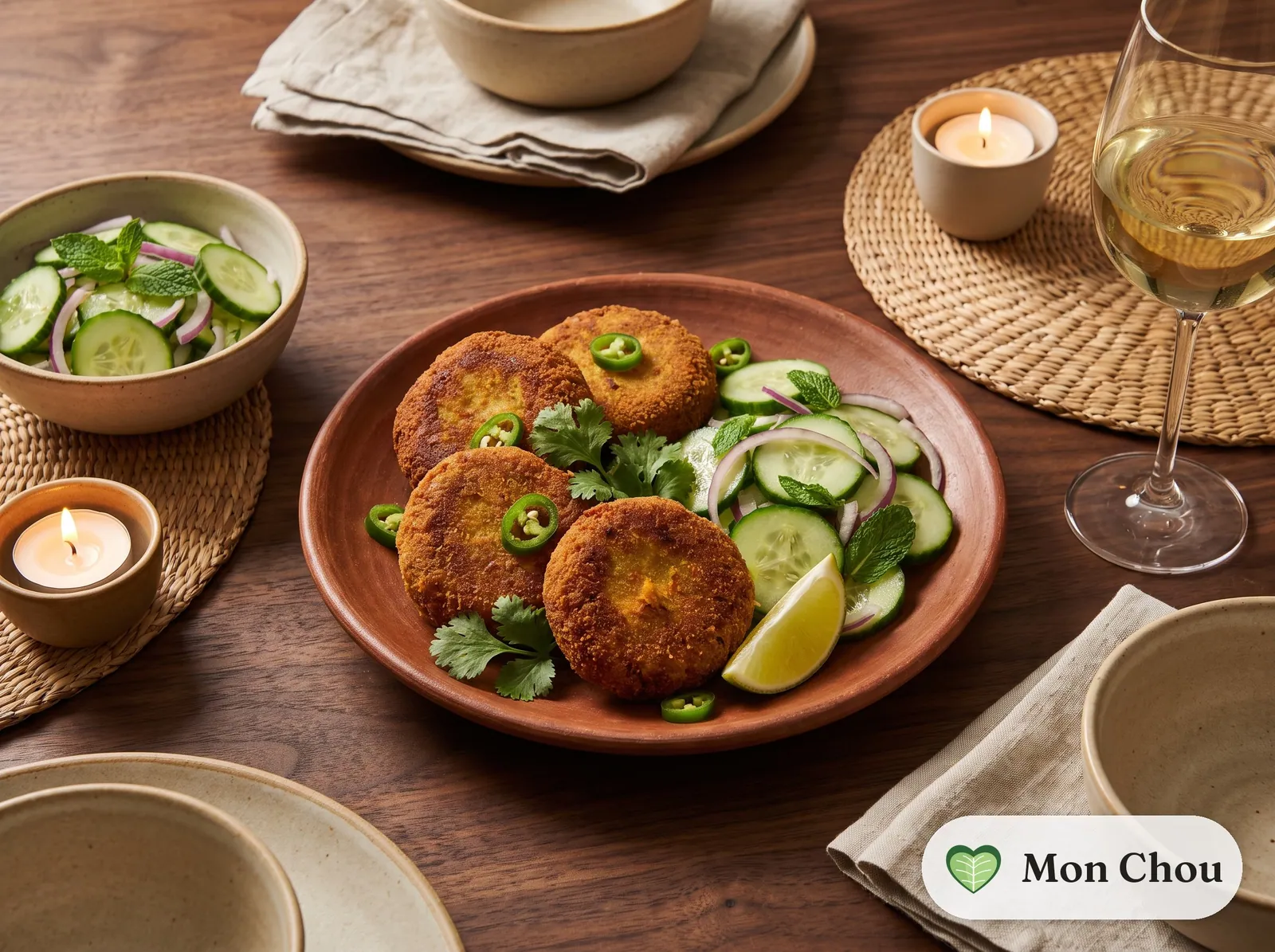 Fish cutlets bengalis et salade de concombre