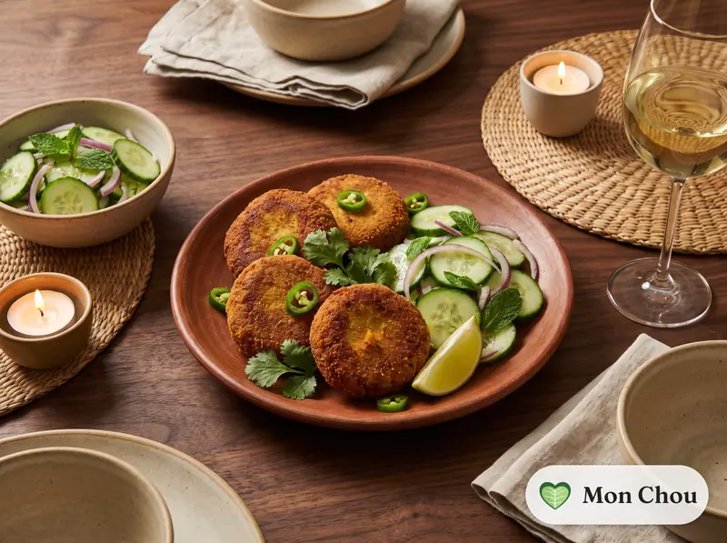 Fish cutlets bengalis et salade de concombre