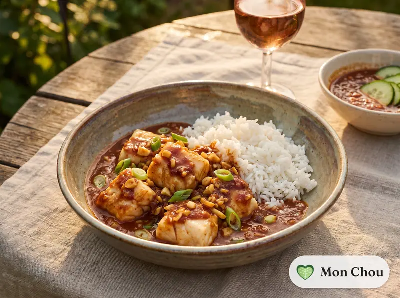 Poisson braisé au doubanjiang et riz