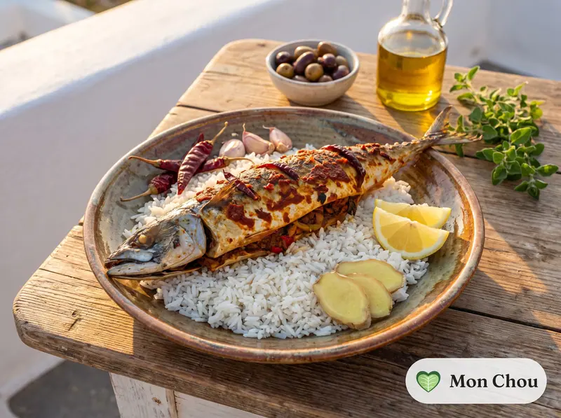 Goan recheado fish with rice