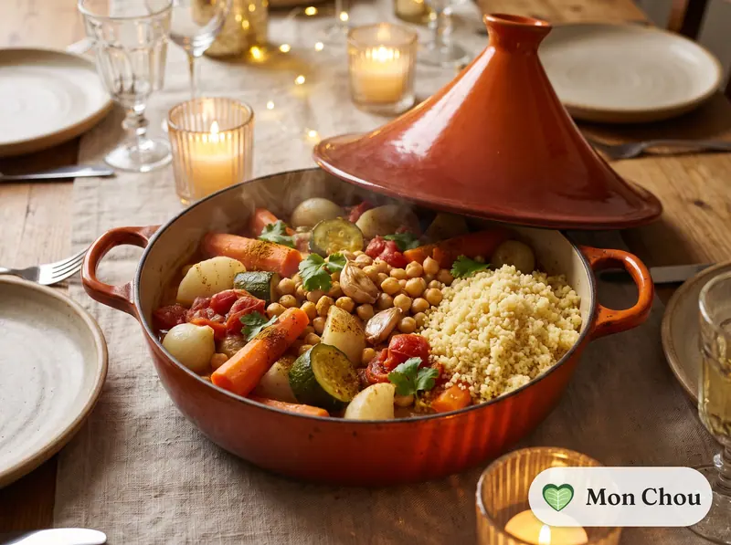 Tajine de légumes aux pois chiches et semoule