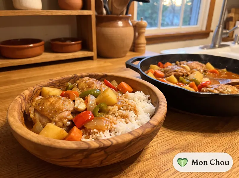 Afritada de poulet et riz