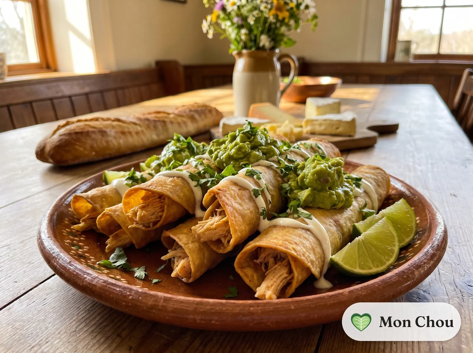 Hähnchen Flautas mit Guacamole und Salat