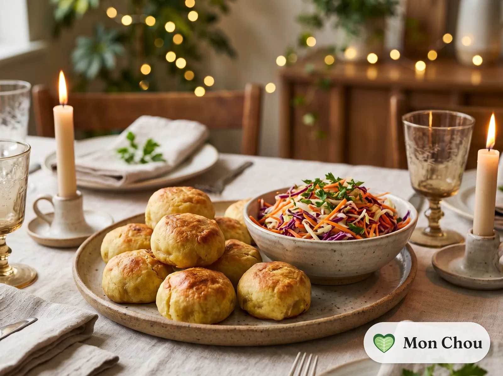 Potato knishes with cabbage slaw