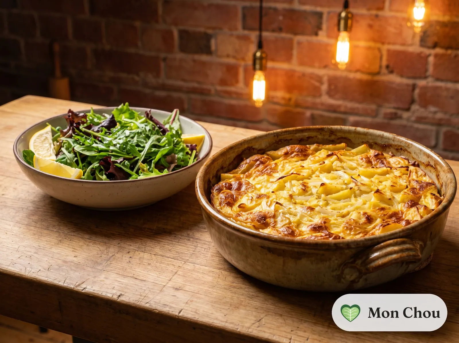 Kartoffelkugel mit grünem Salat