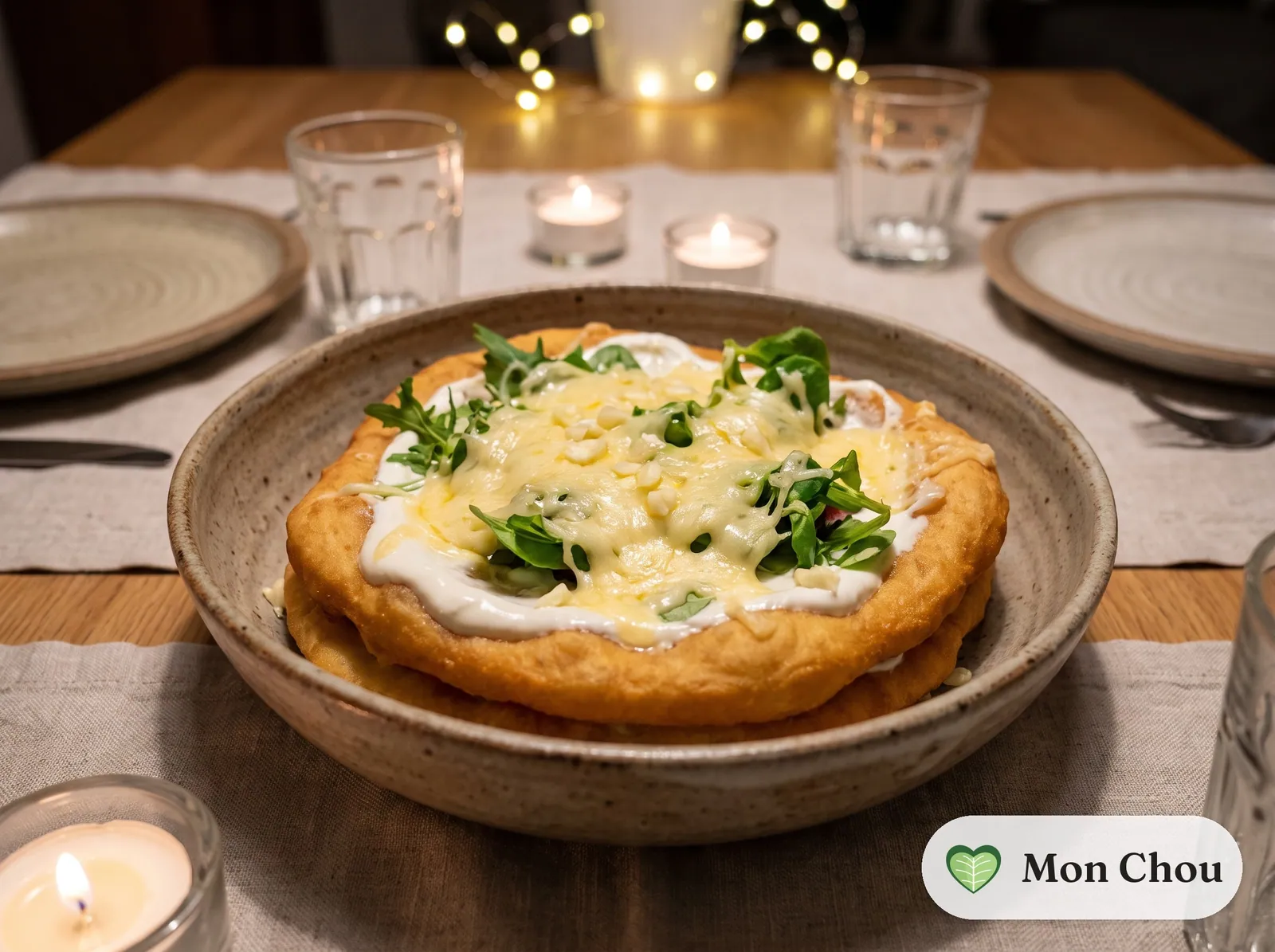 Lángos with sour cream and cheese