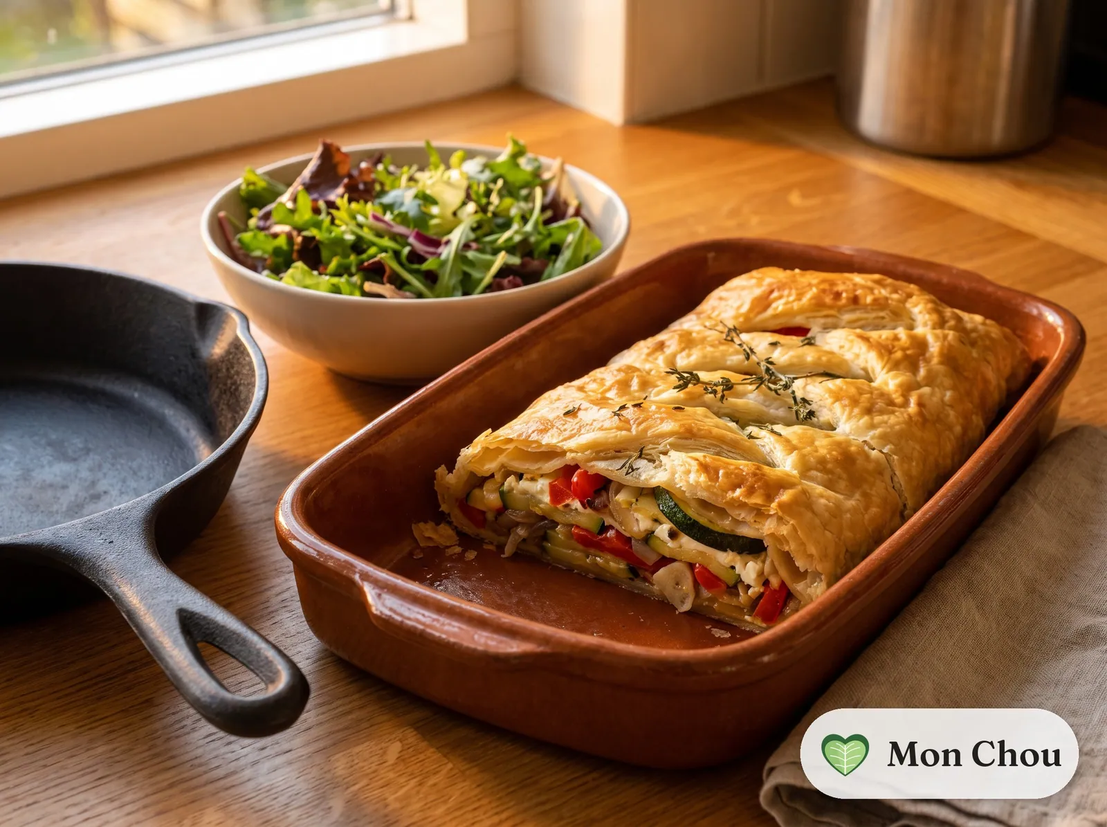 Strudel de légumes et salade verte