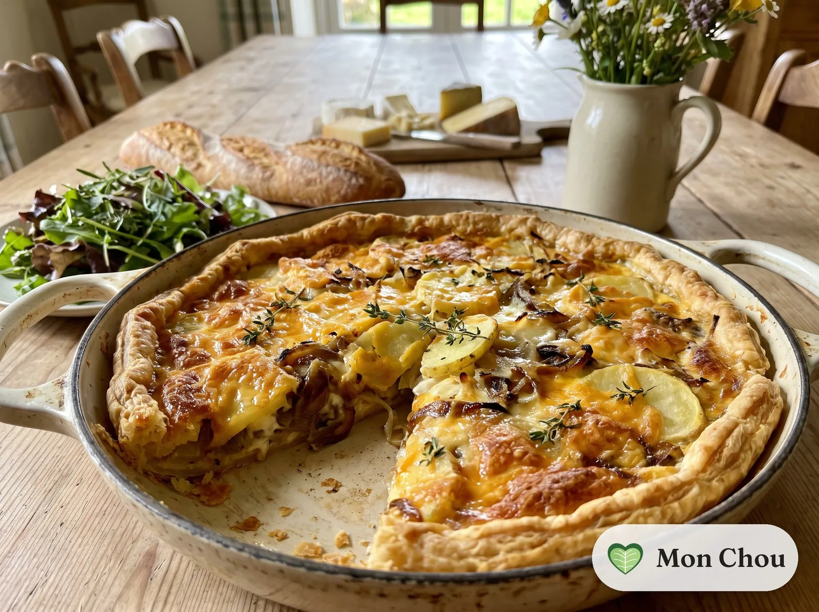 Cheese and Onion Pie with Green Salad