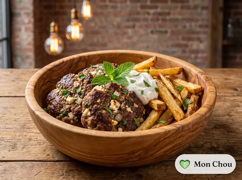 Bifteki à la feta et frites