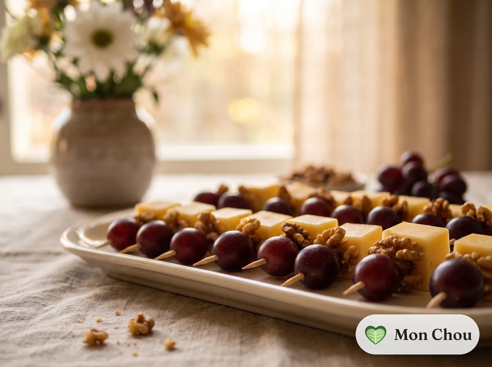 Dés de comté, raisins et noix