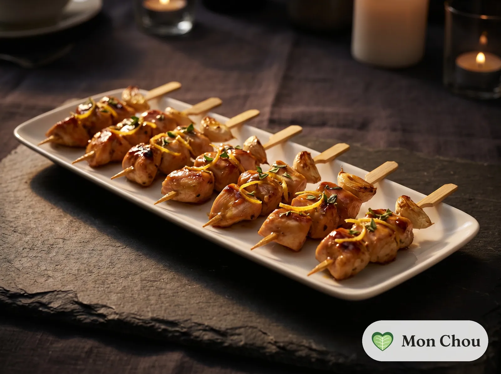 Brochettes de poulet miel et moutarde