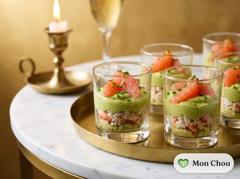 Cuillères de crabe, avocat et pamplemousse