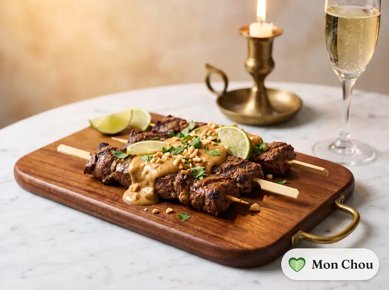 Rindfleisch Satay mit Erdnusssauce