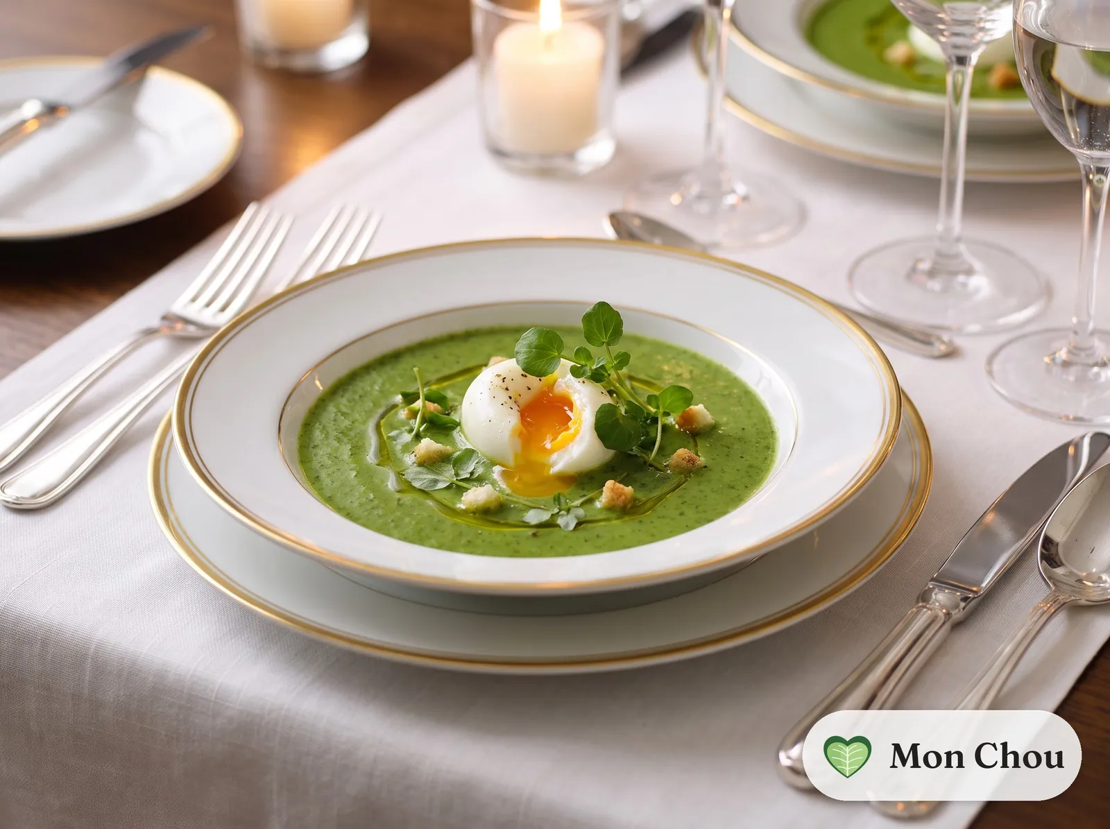 Crème de cresson et œuf mollet