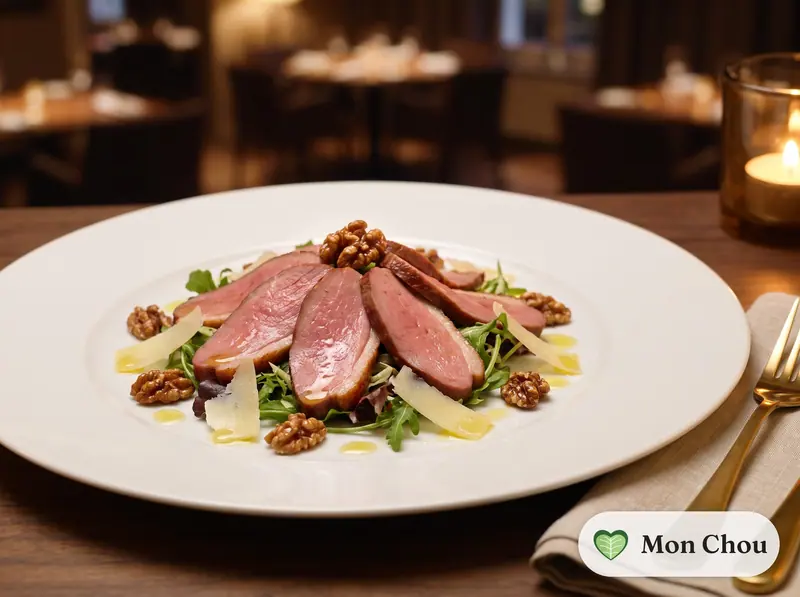Magret fumé et salade de noix