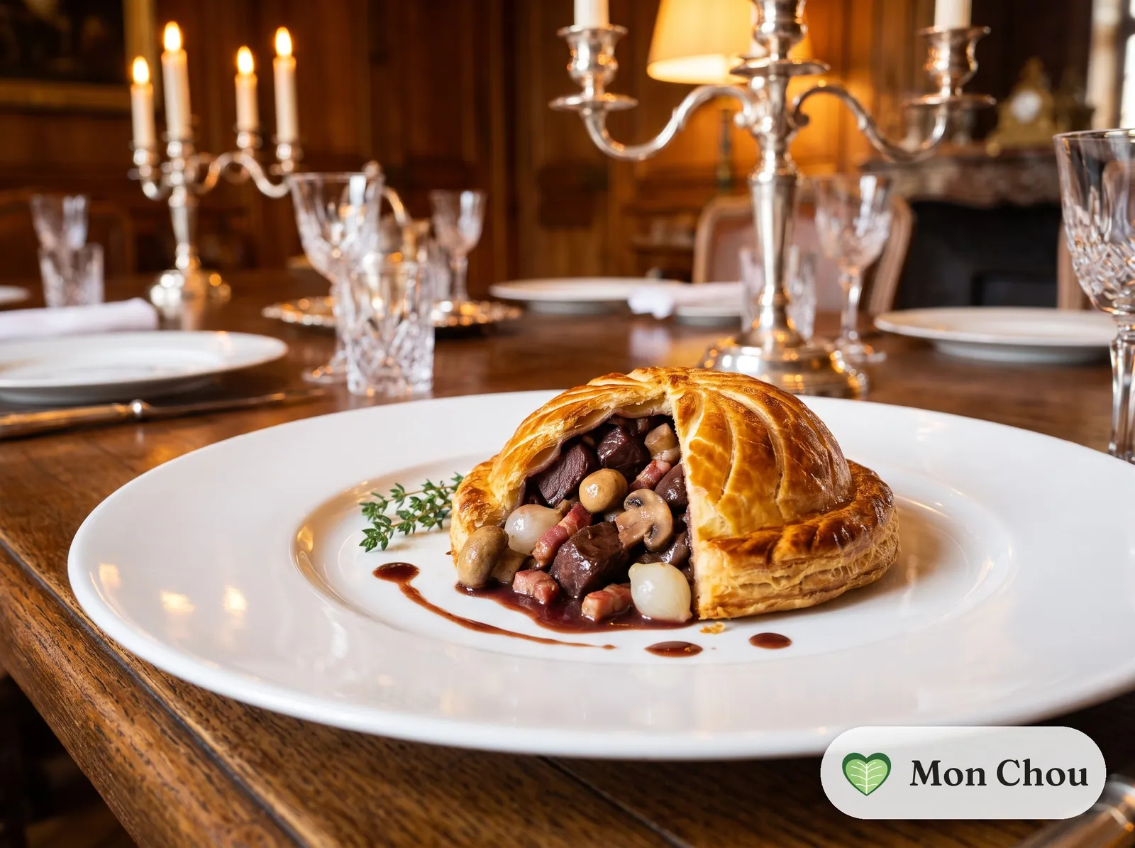 Game and mushroom pie