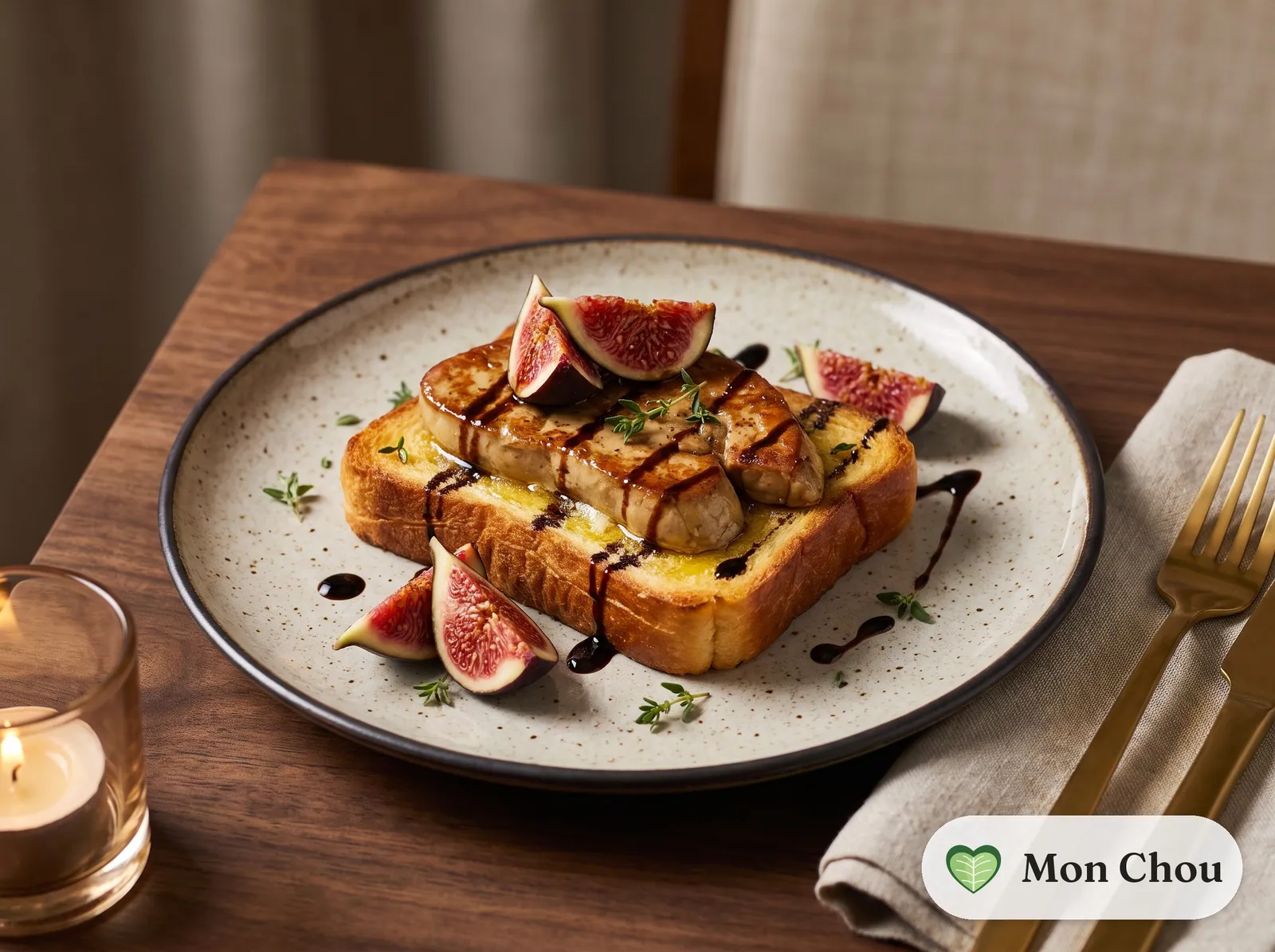 Toasted brioche with seared foie gras and roasted figs