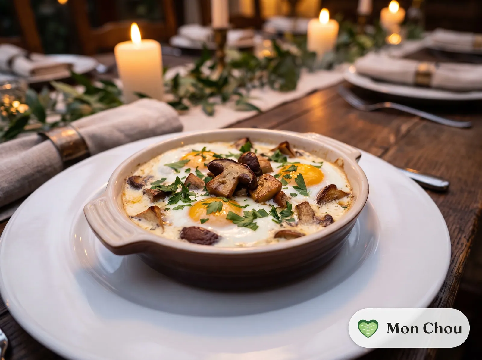 Baked eggs with wild mushrooms