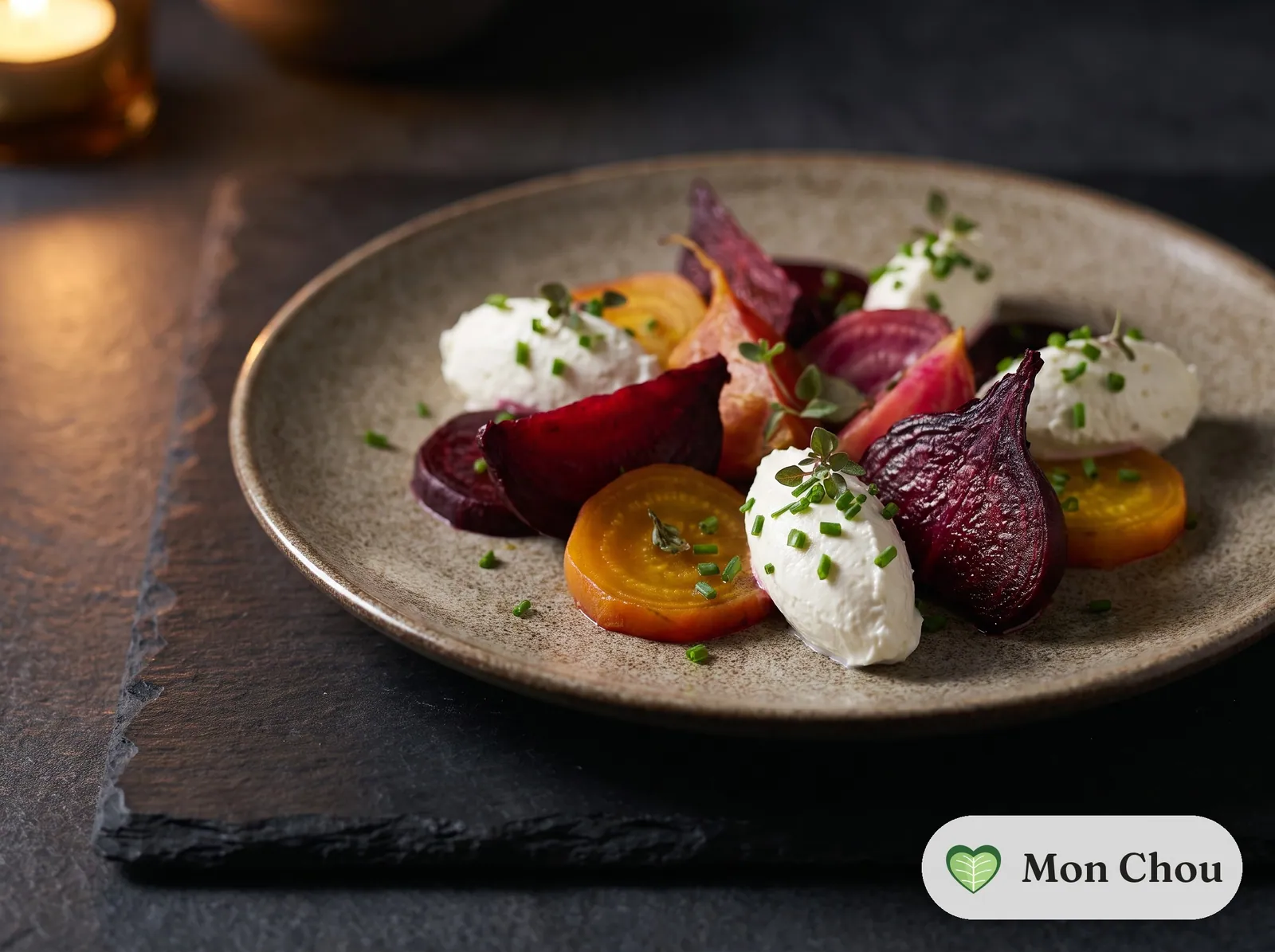 Betteraves rôties et chèvre frais