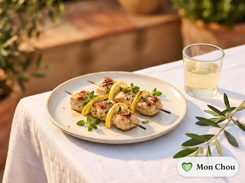 Brochettes de poulet au citron et origan