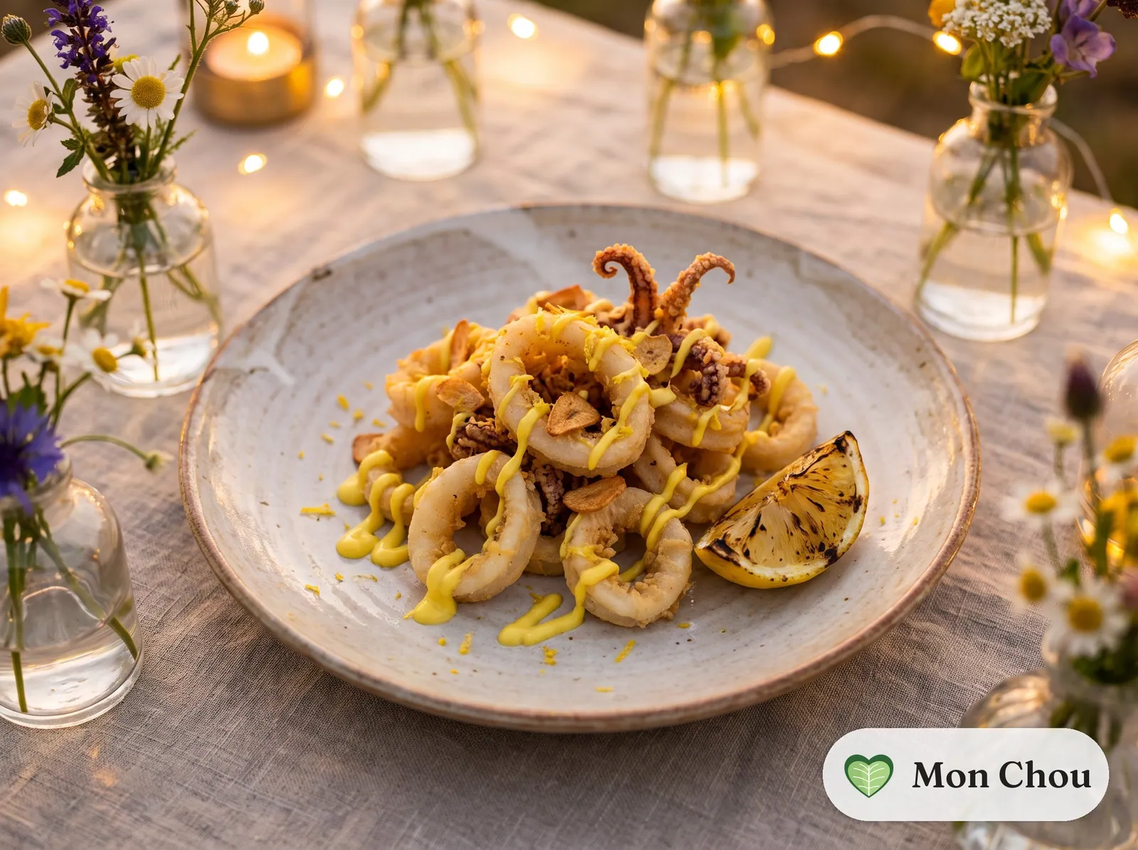 Fried calamari with lemon