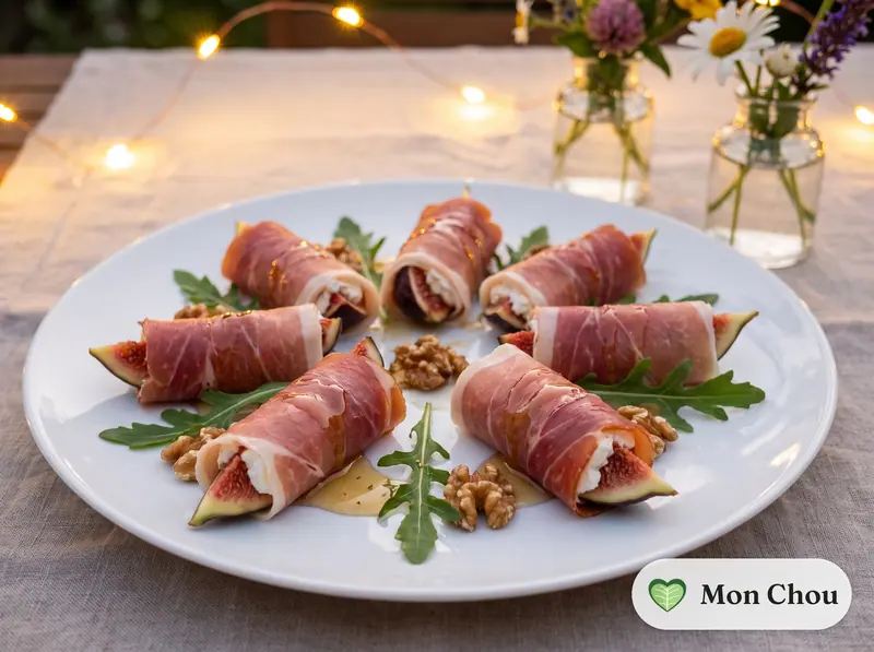 Rouleaux de jambon cru, chèvre et figues