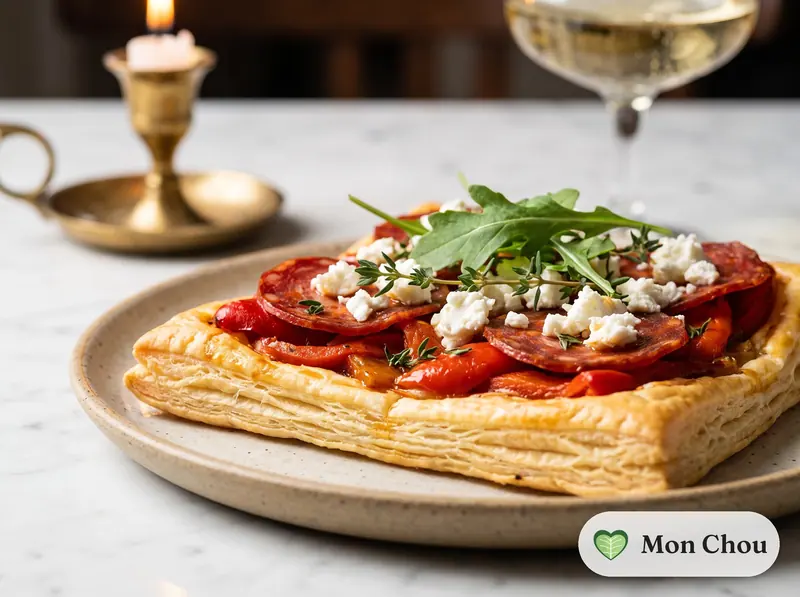 Tarte fine chorizo et poivrons