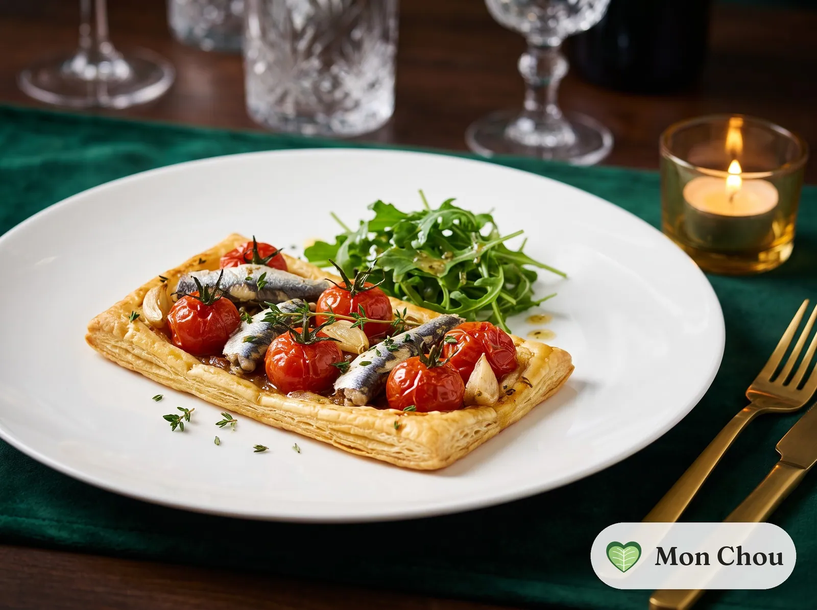 Tarte fine aux sardines et tomates confites