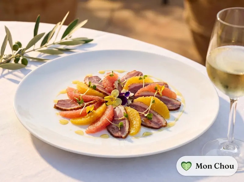 Carpaccio de canard fumé aux agrumes