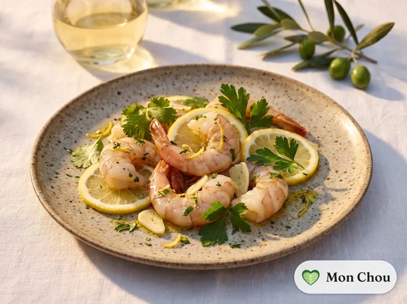 Crevettes marinées au citron et aux herbes
