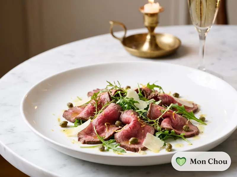 Roast beef salad with mustard sprouts