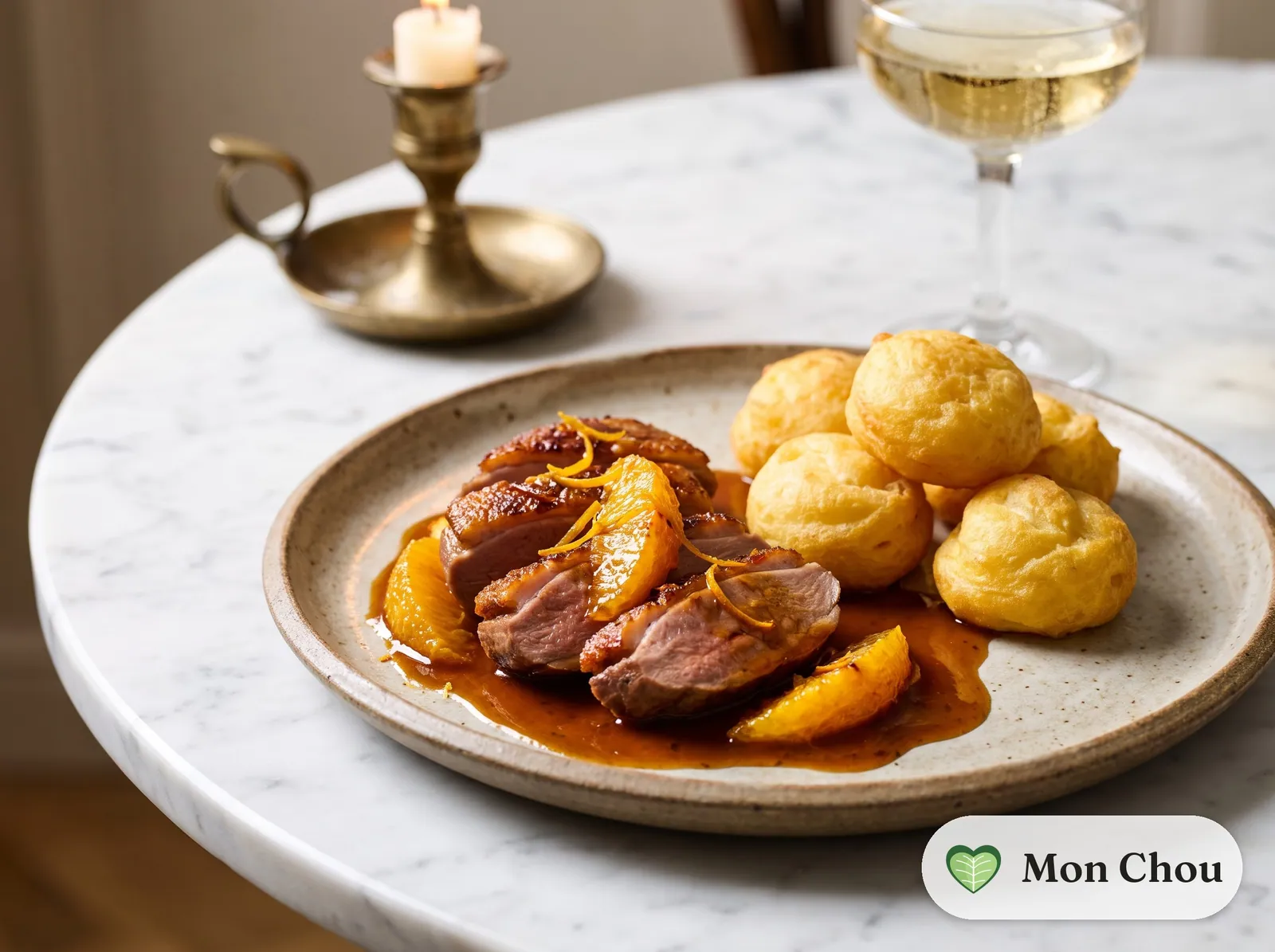Canard à l&rsquo;orange et pommes dauphines