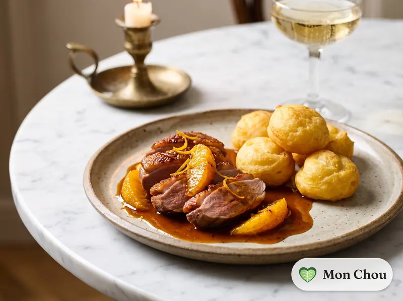 Canard à l&rsquo;orange et pommes dauphines
