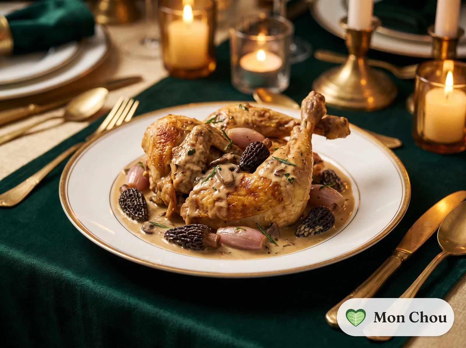 Bresse chicken with morels and cream