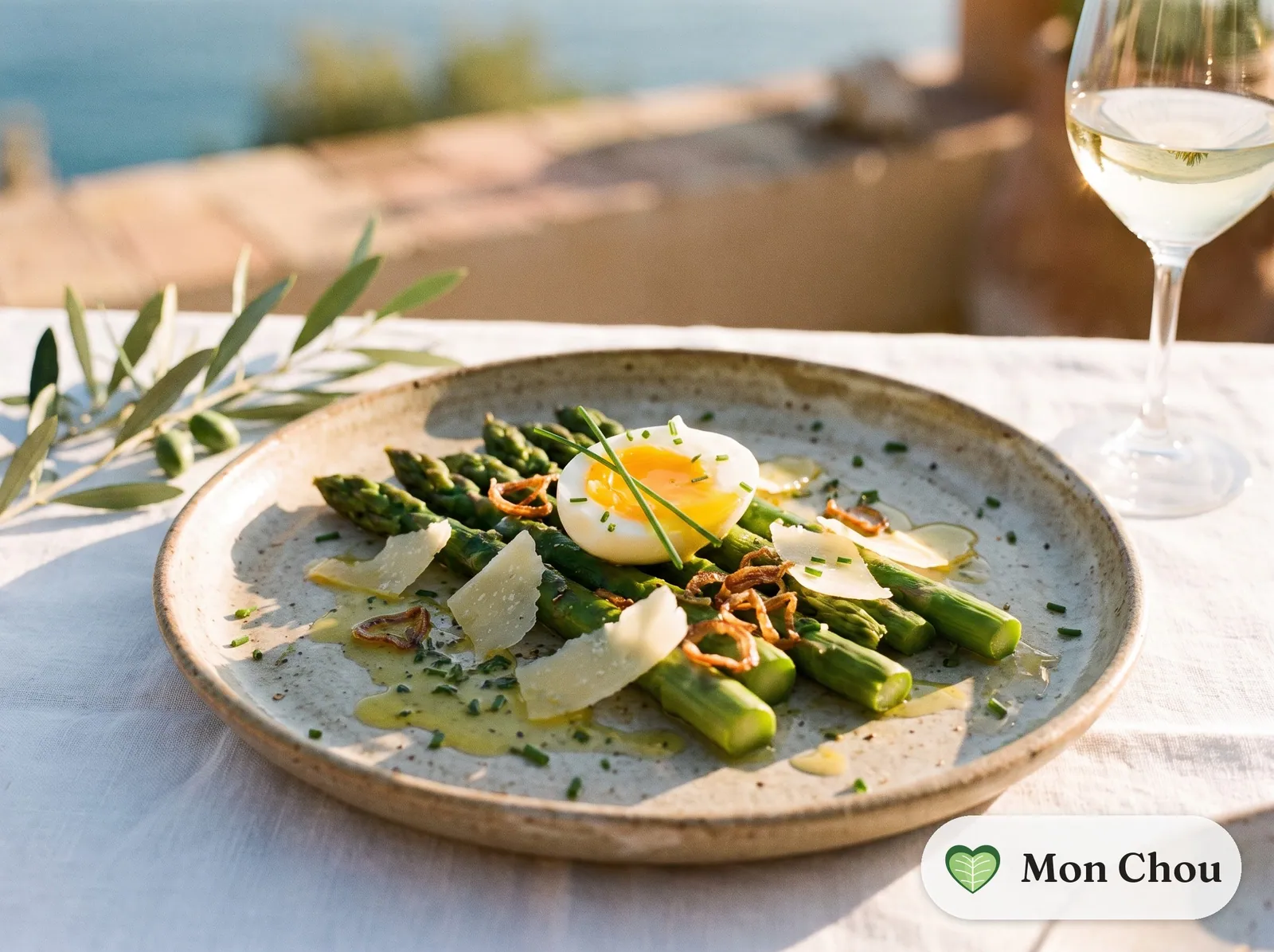 Green asparagus salad with soft boiled egg