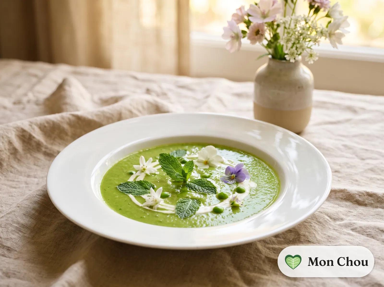 Chilled pea and mint soup