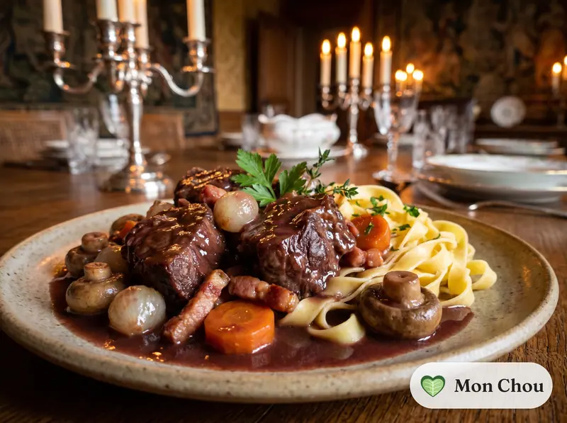 Bœuf bourguignon et tagliatelles fraîches