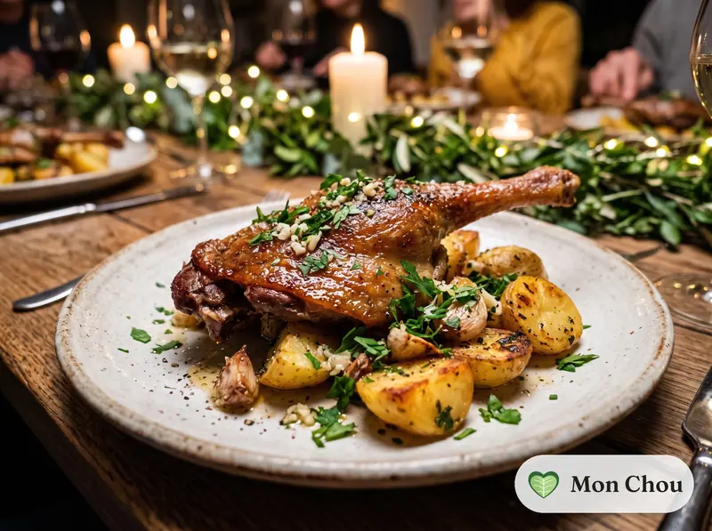 Canard confit et pommes de terre à l&rsquo;ail